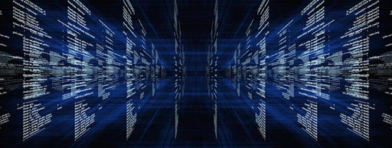 Matrix blue background with blue symbols and code