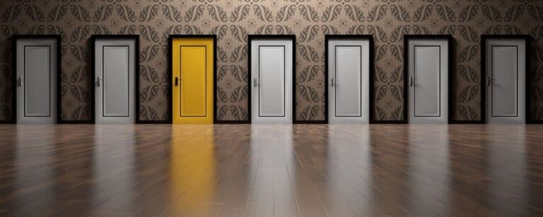 A row of doors symbolizing various legal career paths