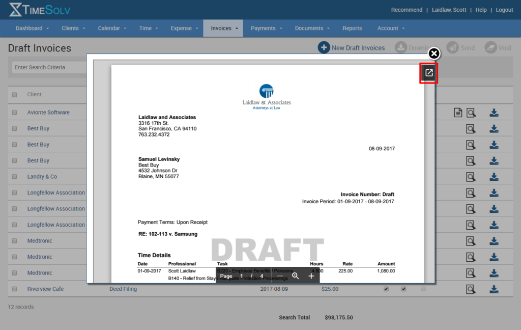 Draft invoice previewer